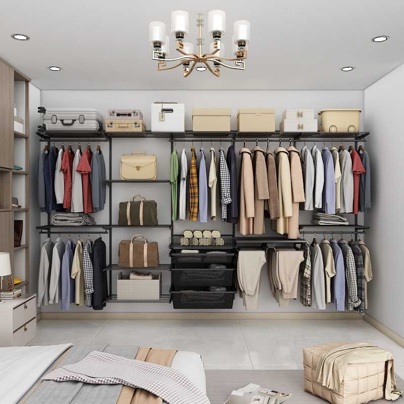 Anerya Integrated Wardrobe Metal Frame Wardrobe Coat Rack Pegboard Side Wall Panel Dustproof Curtain Environmentally Friendly Customizable