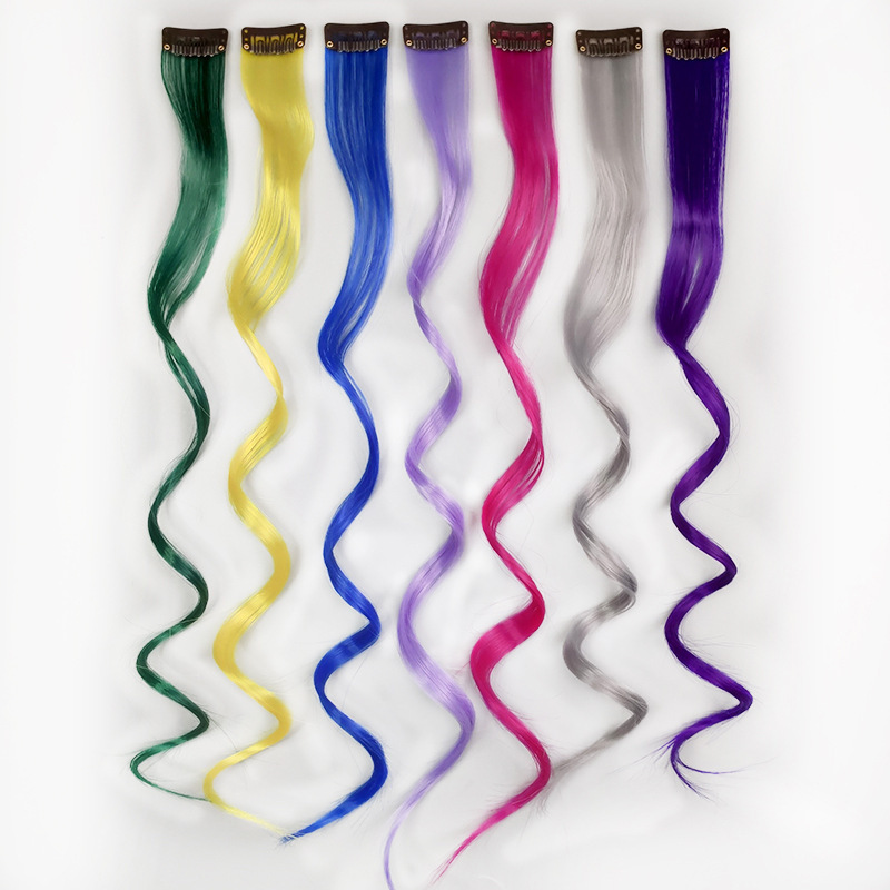 Color gradient seamless clip curly hair extension piece color long curly fiber wig cross-border foreign trade