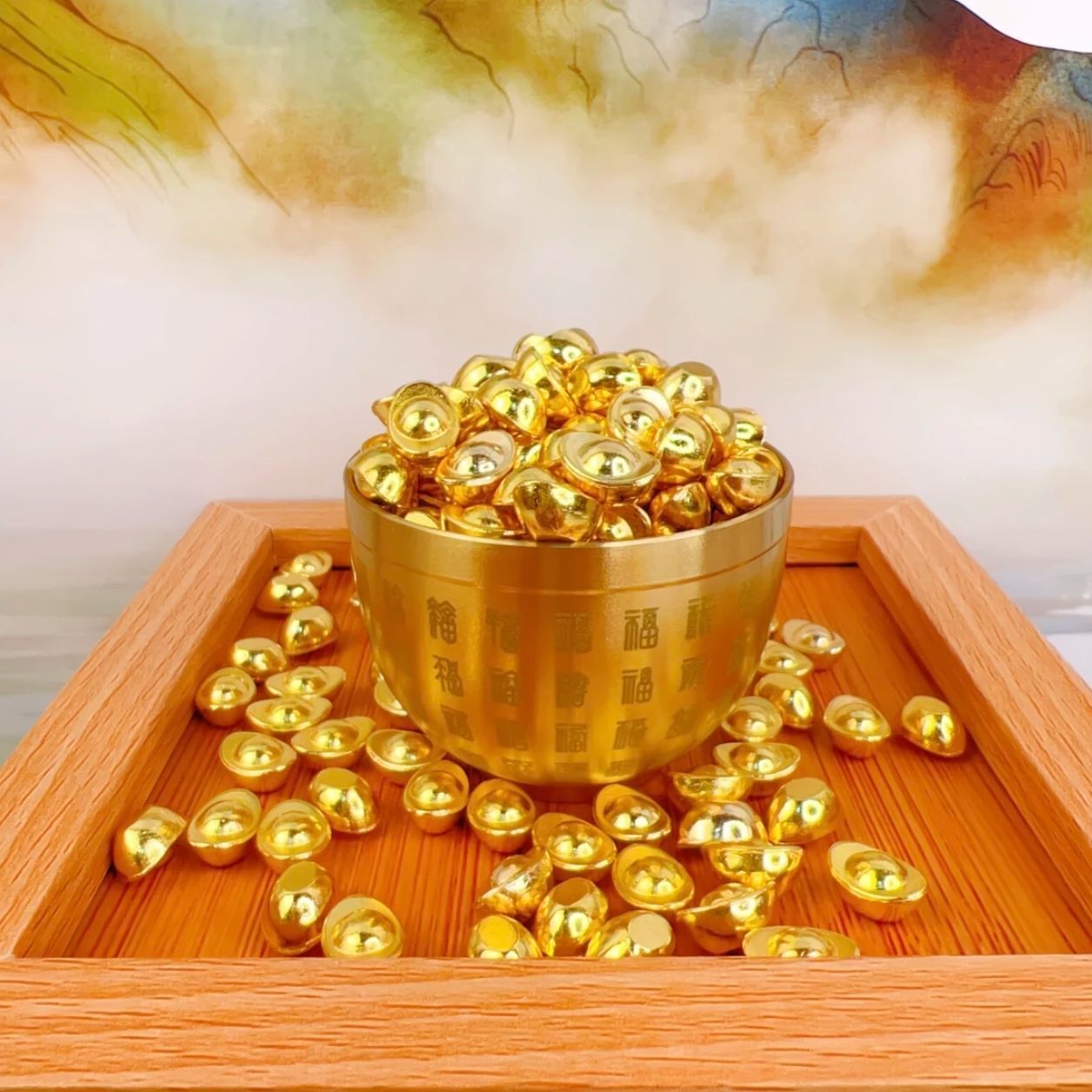 Gold Ingot Ornaments for Attracting Wealth, Gold Ingot Treasure Bowl, Gold Bar Money Bag, Attracting Wealth, a Bucket of Gold, Home Decoration Wholesale