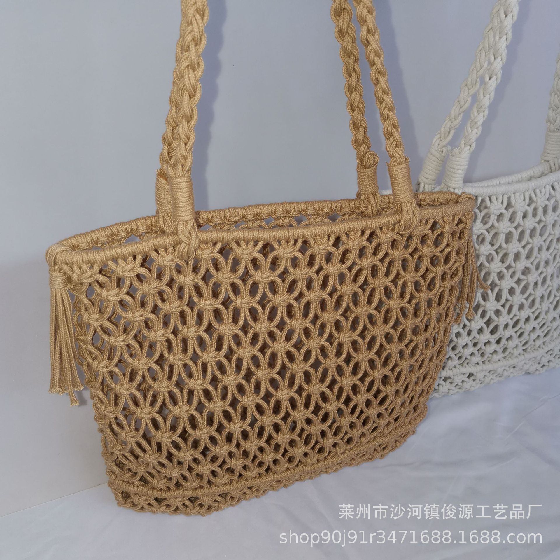 New Cotton Rope Mesh Buckle Bag, Tassel Shoulder Bag, Casual Straw Bag