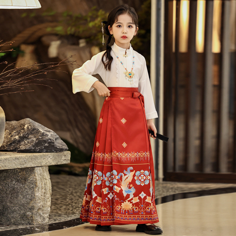 Chinese Style Girl's Ancient Suit Horse-faced Skirt Set Little Girl's Thin Hanfu Skirt Summer Children's Clothing Ming Style Tang Suit