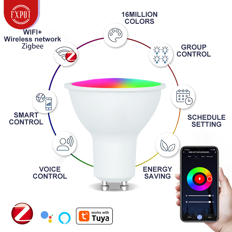Tuya Wifi Smart Light Bulb Gu10 Dimmable Spotlight Supports Alexa Manufacturer Energy-Saving Bluetooth Spotlight
