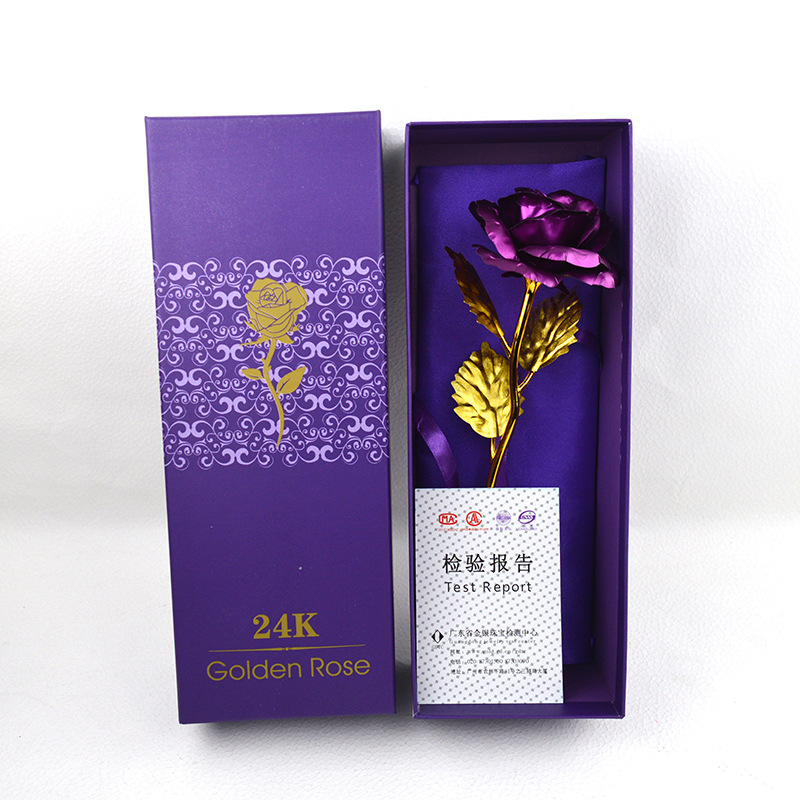 24K Gold Foil Rose Cross-Border Supply Simulated Rose with Gift Box Creative Event Gift Manufacturer Spot Wholesale