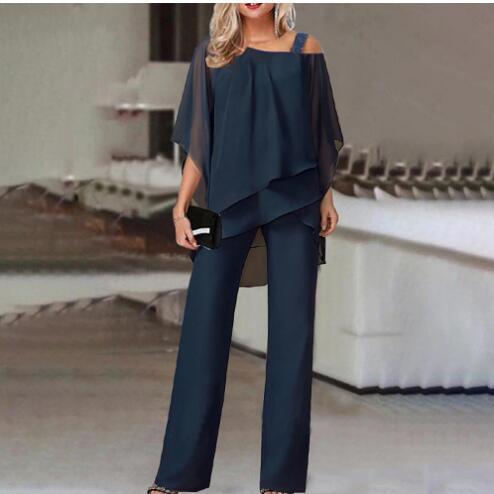 European and American women's 2025 autumn new fashion casual irregular bat sleeve jumpsuit two-piece suit