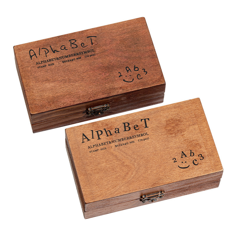 Creative stationery retro letters English numbers wooden boxed DIY Journal decoration seal 30/42/70 pieces series