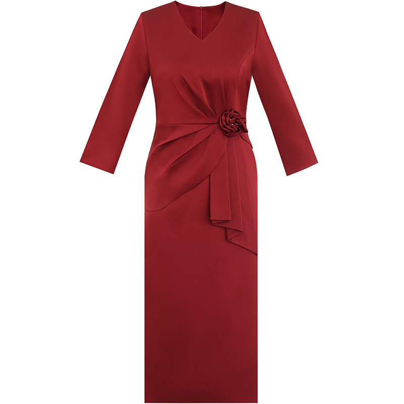 New Hi Mother-in-law Wedding Dress Young Fashion wine red Hi Mother-in-law Dress Slimming Retro High-end dress