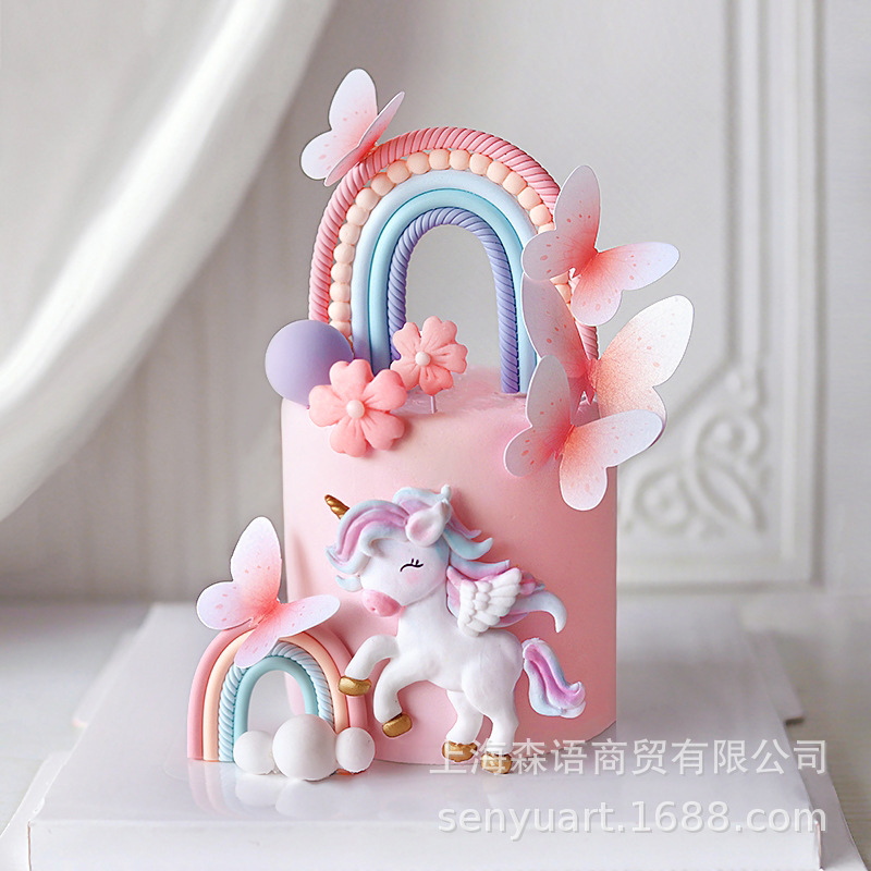 Украшение для выпечки торта Девичье сердце Фантазия Розовый Голубой Радуга Фантазия Единорог Облака Бабочка День рождения Встраивание