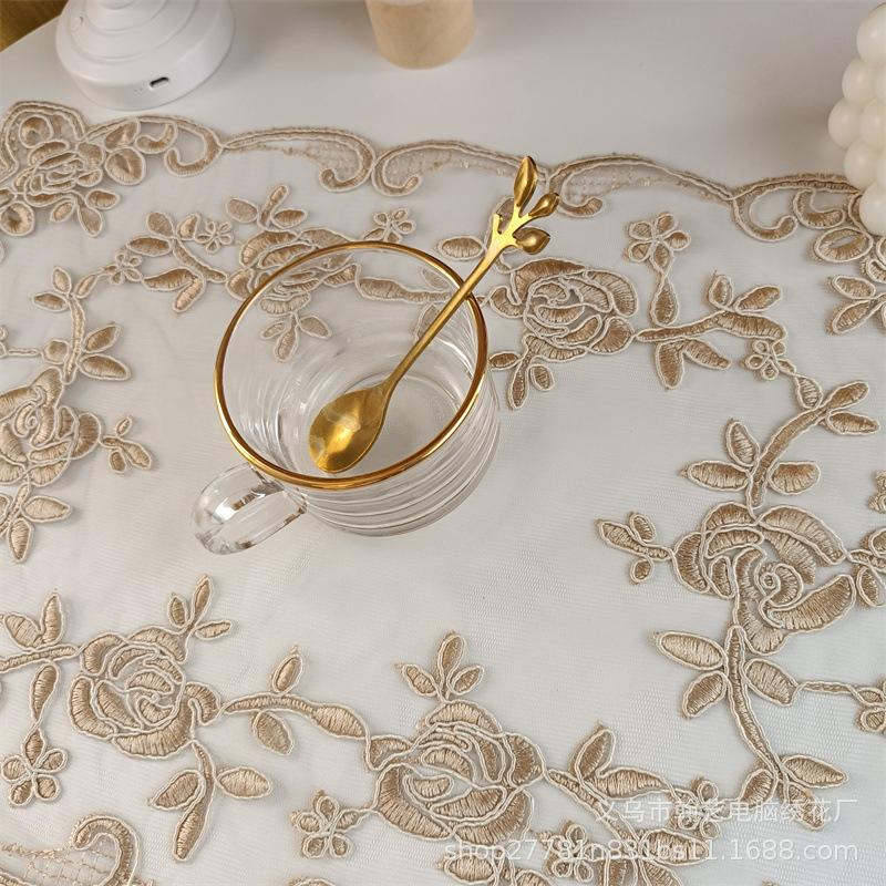 European Double-Layer Mesh Lace Embroidery Rope Embroidery Placemat Tea Set Cover Bedside Table Tv Dust Cover Decorative Cloth