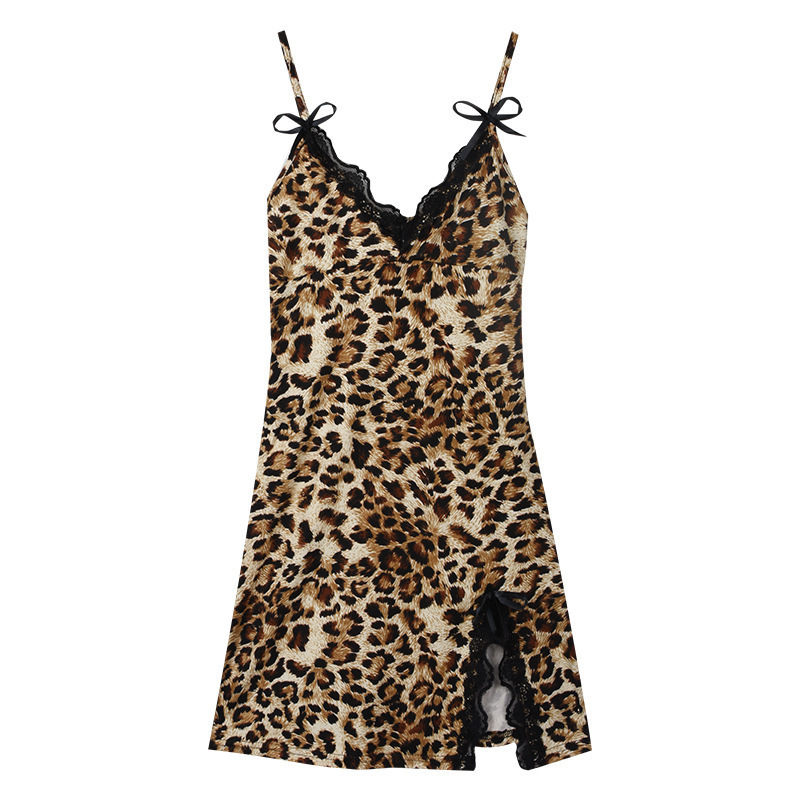Sexy Lingerie, Sexy Leopard Print Suspender Nightgown, Passionate Temptation, Lace Bow Night Suit, Bed Flirting