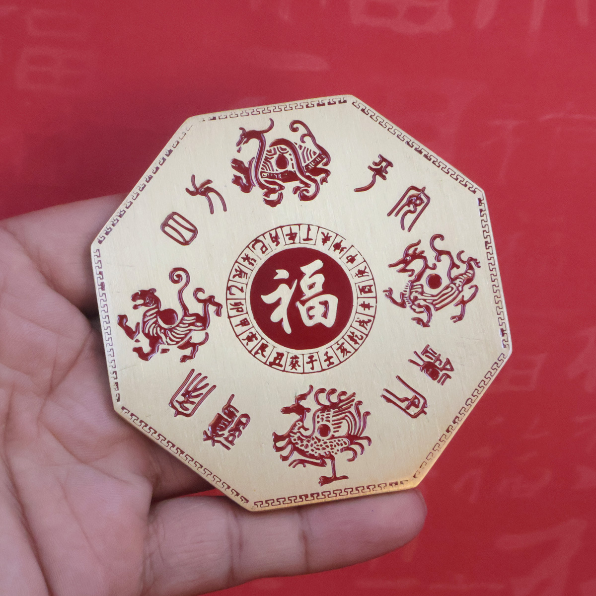 Brass relief heavenly blessing ornaments office desktop decoration Chinese living room entrance opening housewarming gift