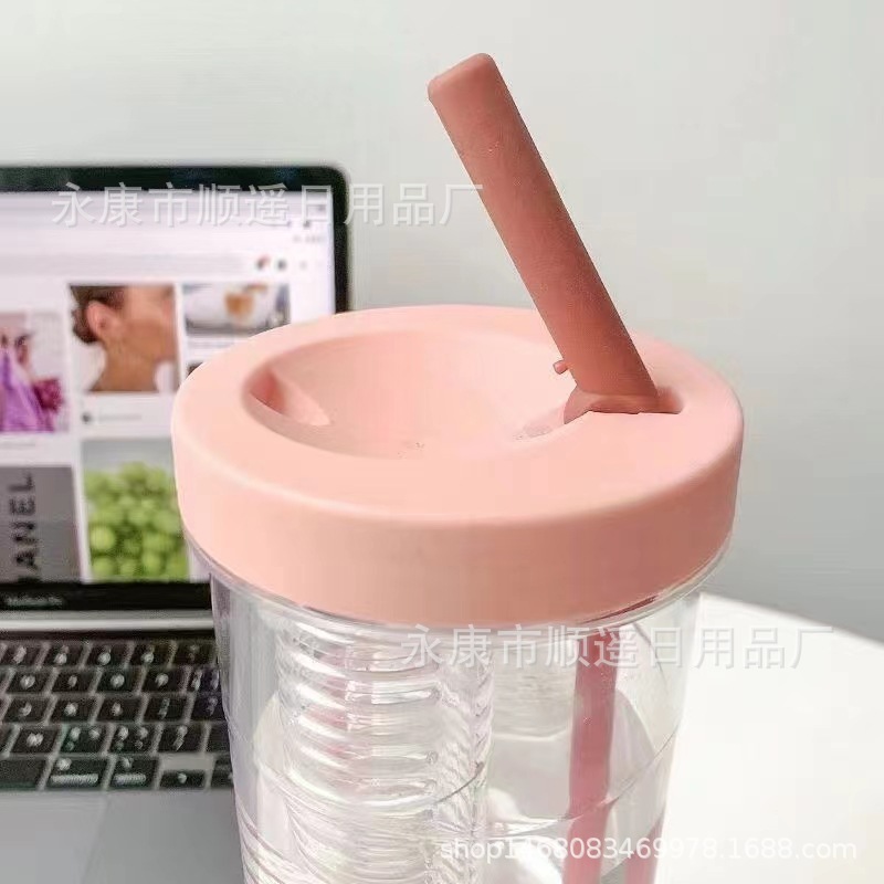 Student Couple High-Profile Internet Celebrity Juice Flower Tea Cup Summer Plastic Water Cup Student Straw Cup Wholesale