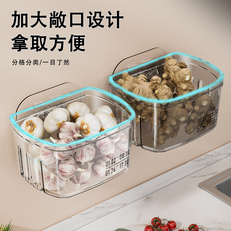 Kitchen Scallion, Ginger and Garlic Storage Box Ginger and Garlic Hanging Basket Hanging Wall-Hanging Multi-Function Space-saving Storage Artifact