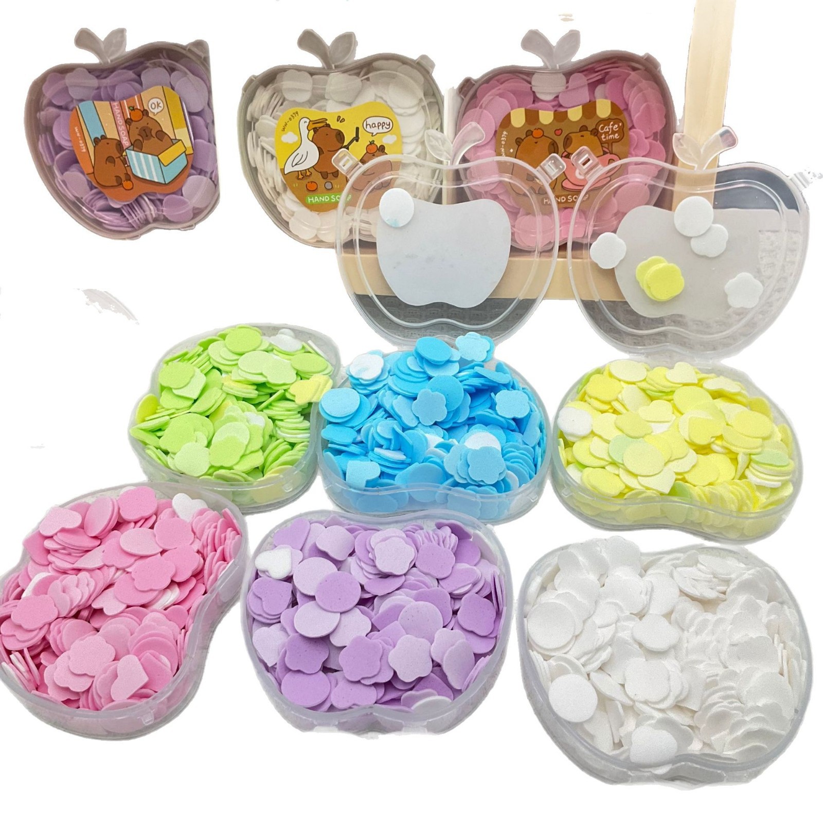 Anime Sanrio Apple Shape Soap Flakes Cute Portable Boxed Disposable Petal Cleaning Tablets Wholesale