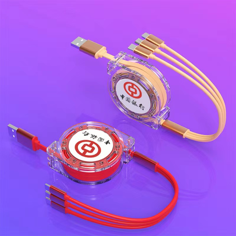 100W One-To-Three Data Cable Telescopic Bracket 6A Fast Charging Wire Gift Custom Three-In-One Braided Wire Souvenir