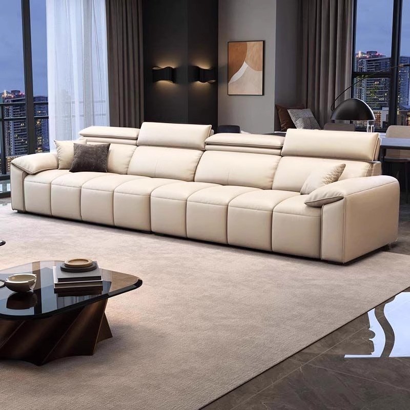 Genuine Leather Straight-Row Sofa for Large and Small Living Rooms 2025 New Modern Simple Accessible Luxury Furniture Full Set Full Leather
