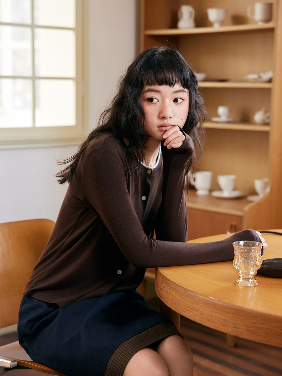 Spring and Summer Tencel Wool Button Bottoming Shirt Women's New Lyocell Versatile Cardigan Slim Long-Sleeved Top Knitwear