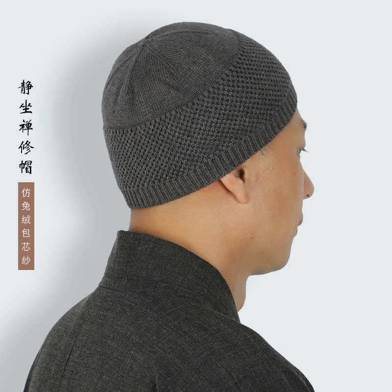 Зимняя тёплая шляпа монаха, вязаная шляпа из искусственного меха, шляпа бхикхуни, плоская шляпа мастера монаха