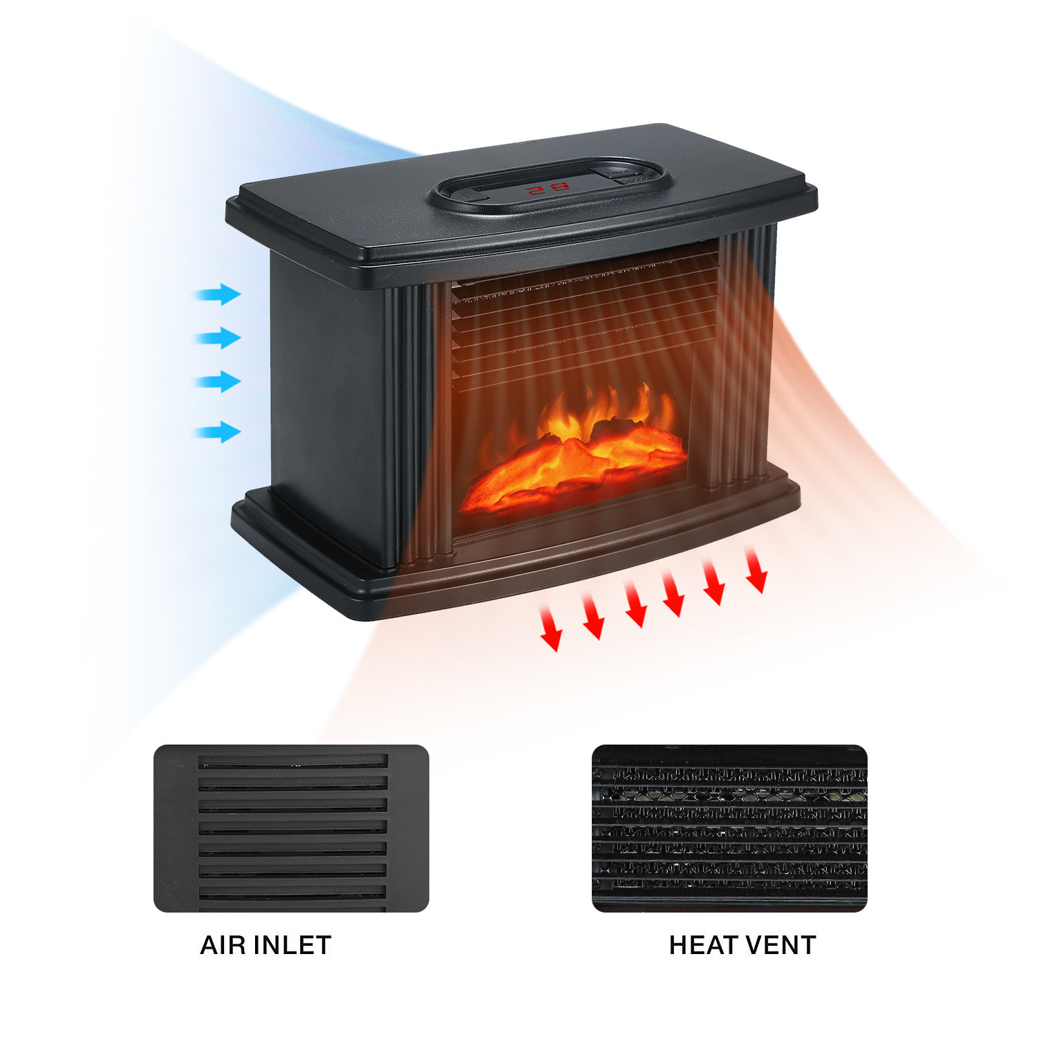 Fireplace Heater Home Living Room Bedroom Flame Heater Stove Small Desktop Hot Fan