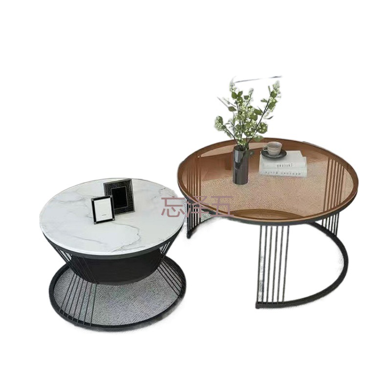 PCGS Light Luxury Rock Plate Round Coffee Table Combination Modern Simple Small Apartment Internet Celebrity Marble Small Coffee Table Living Room