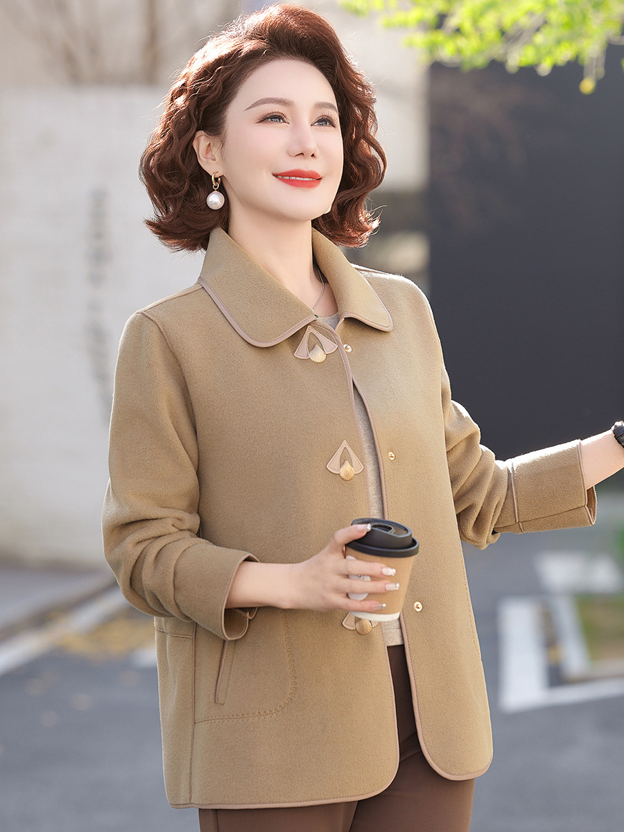 Mother's Autumn Double-sided Woolen Coat Your Lady Short Top Middle-aged and Elderly Women's Autumn and Winter Elegant Lapel Coat
