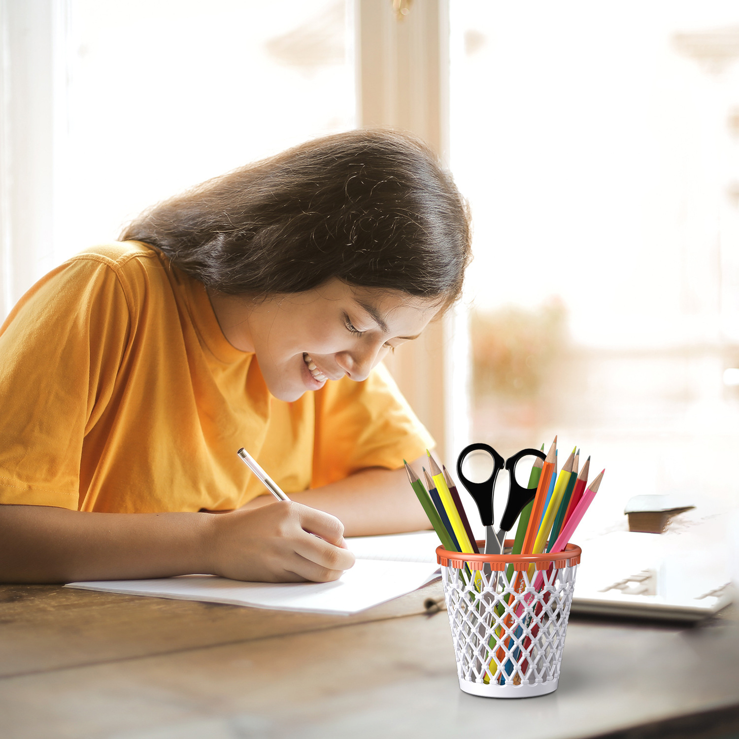 Cross-Border Amazon Exclusive Two-Color Large-Capacity Pen Holder Office Learning Pen Holder Desktop Pp Basketball Pen Holder