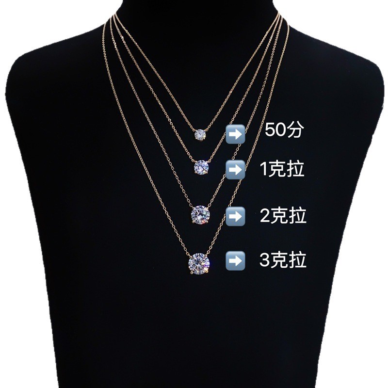 925 Silver Inlaid Moissanite Classic Four-Prong Single Diamond Necklace Women's Simple and Versatile Simulated Clavicle Chain Factory Direct Supply