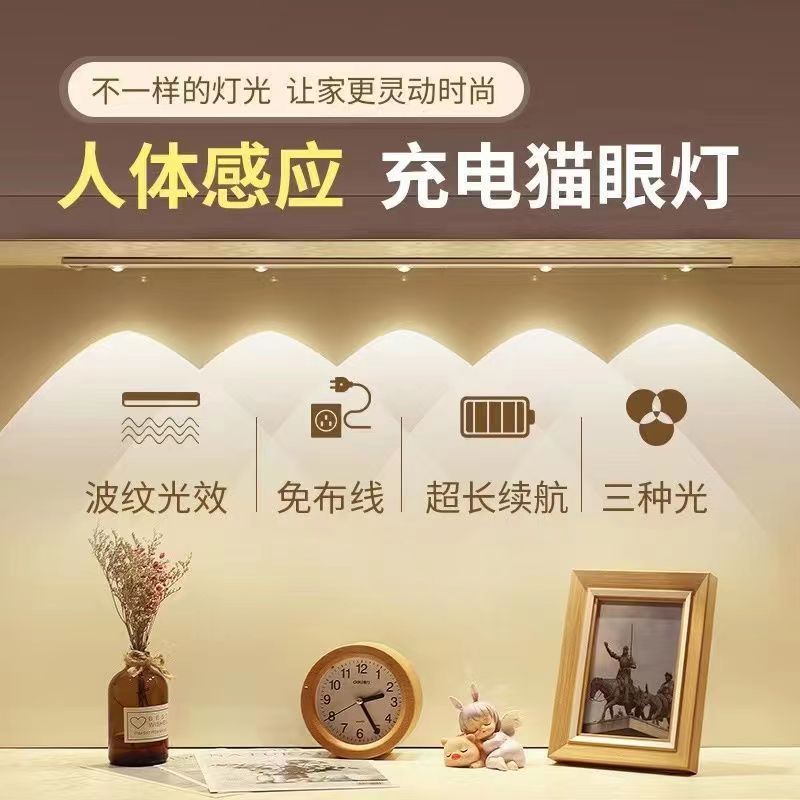 Сенсорный ночник в форме кошачьего глаза, трёхцветный, умный диммируемый светильник для гостиной, винного шкафа, витрины