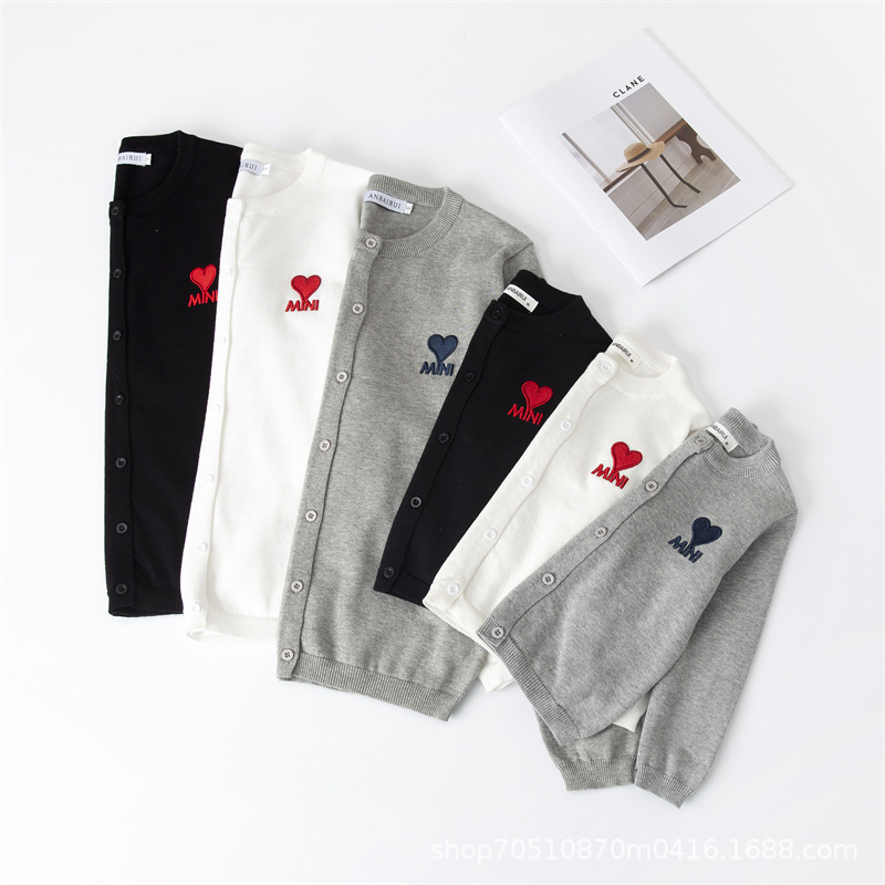 2022 New Year love parent-child wear parent-child cardigan coat knitted children's cotton sweater mini love sweater