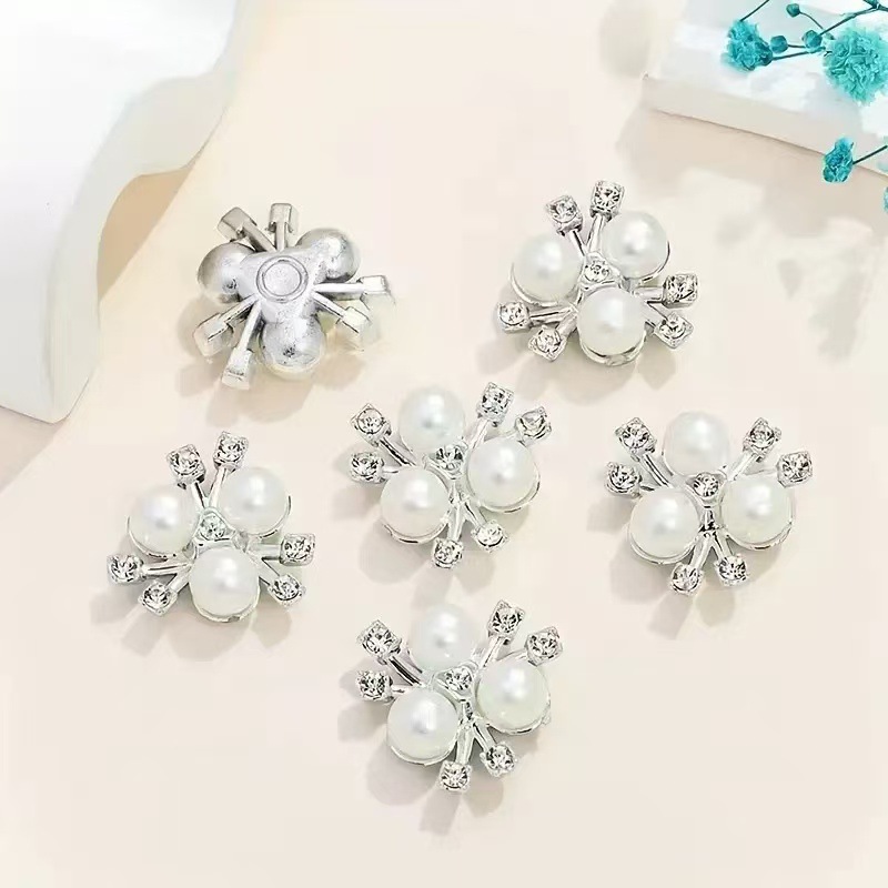 2cm Three Pearl Headwear Accessories Diamond-Encrusted Resin Handmade Children's Hair Accessories DIY Shoe Flower Fabric Flower Core Accessories