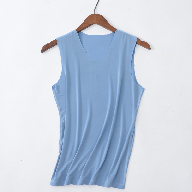 Men's Traceless Ice Silk Vest Men's Summer Thin Breathable Stretch Tight Wide Shoulder Youth Student Sweatshirt Hurdle White