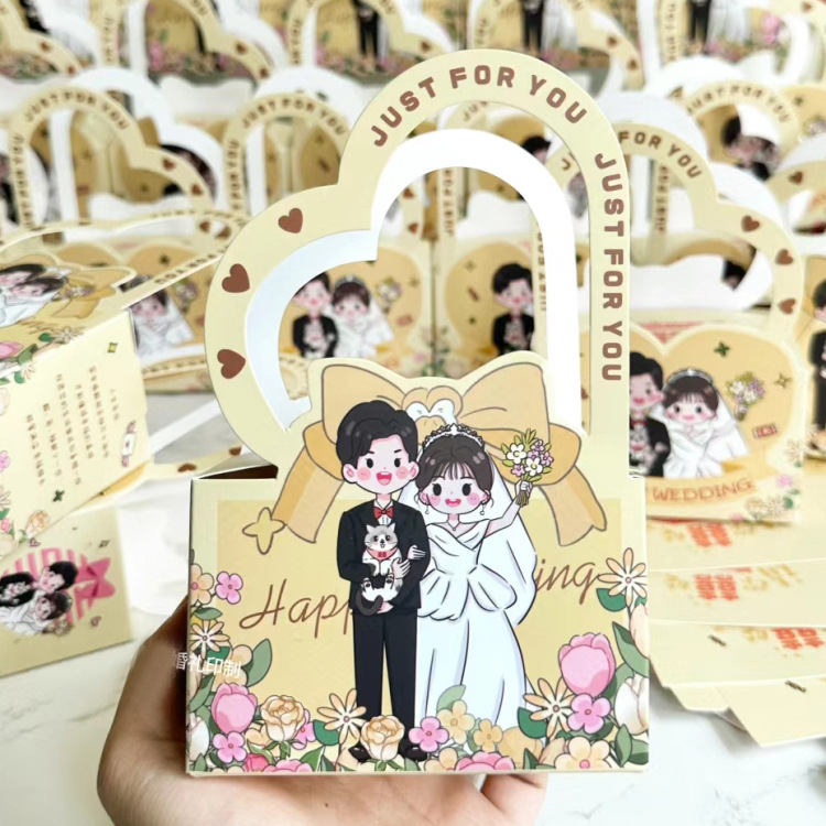 Internet Celebrant Hand-painted Wedding Dress Portable Box Cute Wedding Engagement License Wedding Candy Box Carton Candy Handbag Table Candy Box