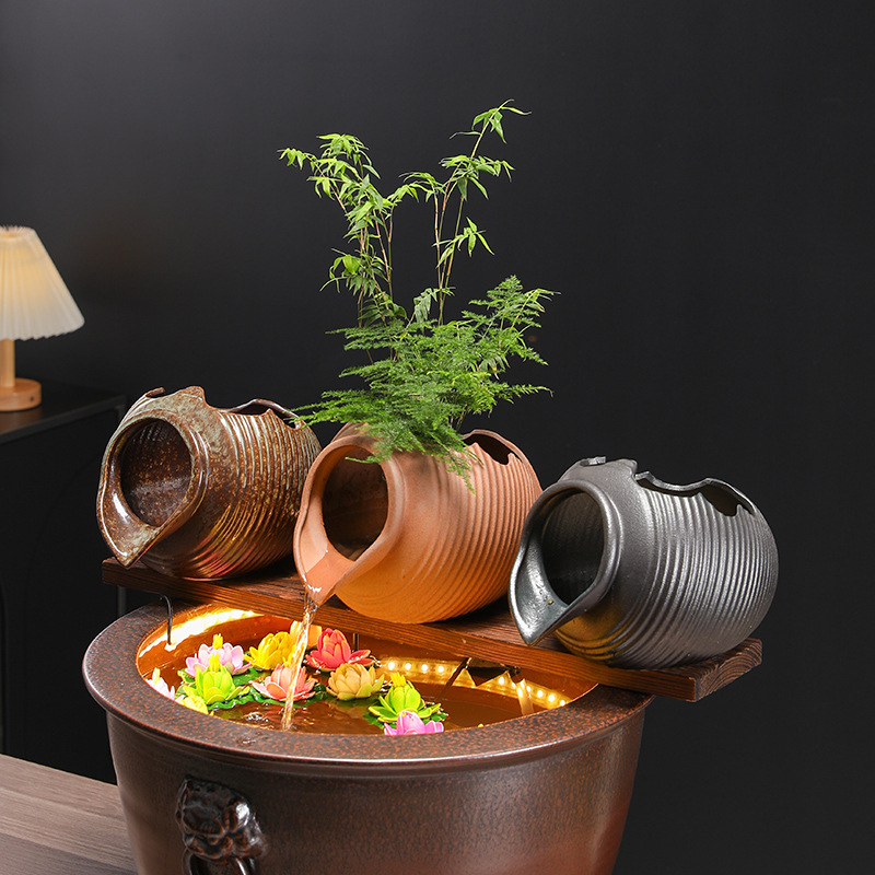 Ecological Tank Ancient Fish Farming Opening Ceramic Tank Flowing Water Ornaments Circulation Filter Accessories Courtyard Garden Landscaping DIY