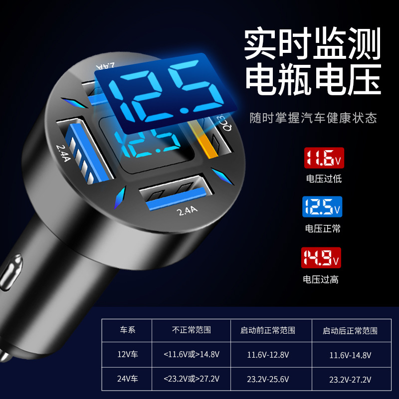 New PD QC3.0 2.4A cross-border four-port car charger 4USB car charger factory direct sales