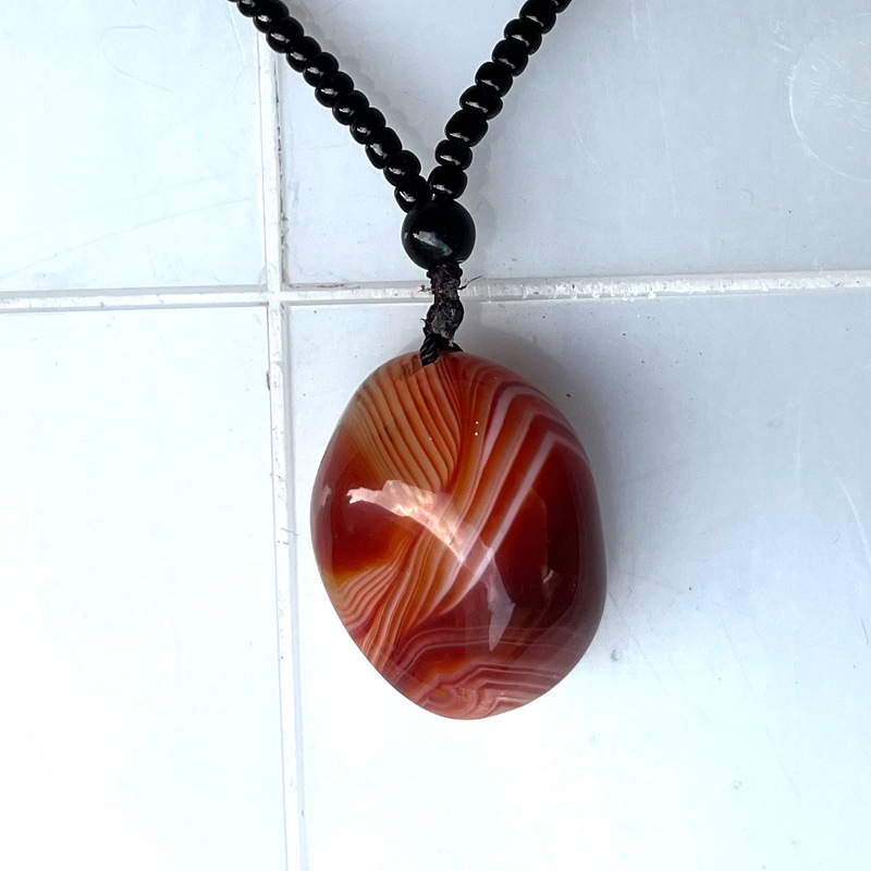Natural silk agate necklace agate stone pendant silk agate handlebar car hanging sweater chain wholesale