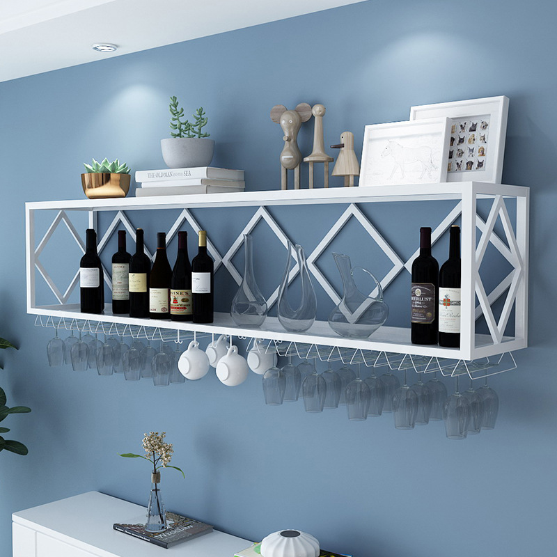 Nordic Iron Wall-mounted Red Wine Rack Wall-mounted Household Bar Counter Hanging Wine Rack Wine Cabinet Wine Bottle Rack Cross-Border