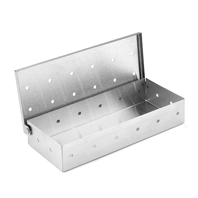 Square Stainless Steel Smoker Box Camping Style Barbecue Fruit Wood Bacon Box Bbqsmokerbox Outdoor Barbecue Tools