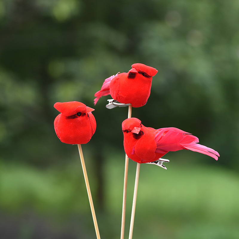 Simulated Feather Bird Gardening Green Plant Decoration 9cm Velvet Foam Bird Christmas Crafts Handmade
