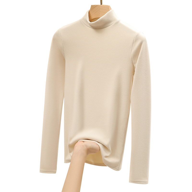 H319 New Round Neck Autumn and Winter Half-high Collar Velvet Base Shirt Women's Inner Thickened Black and White Middle Collar Warm Clothes