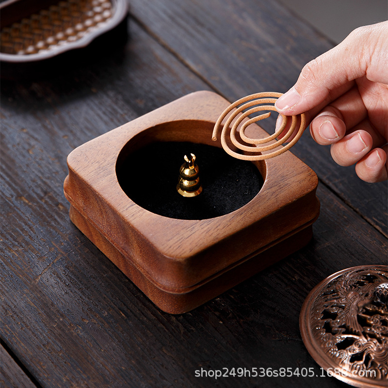 Solid Wood Incense Burner for Home Use, Sandalwood Coil Incense Holder, Indoor Walnut Incense Burner, Tea Ceremony Incense Stick, Incense Wood Base, Incense Ceremony