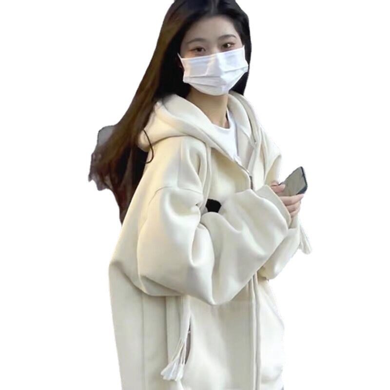 American-style Retro Baseball Suit oversize Sweater Jacket Women's Autumn and Winter Design Sense Niche Fleece-lined Thickened ins Trendy