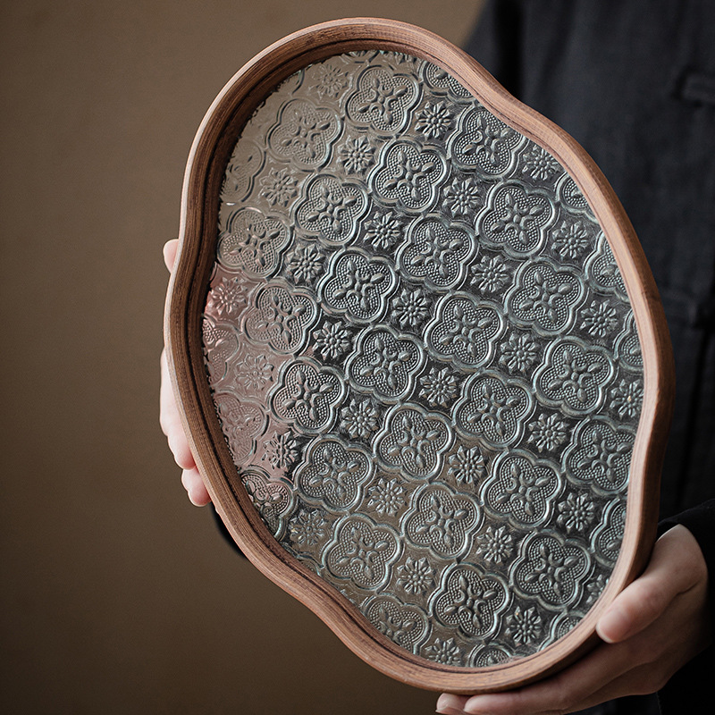 Стеклянный поднос для чая с цветами бегонии, поднос для хранения