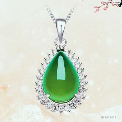 Yuyu natural green chalcedony pendant agate water drop necklace jewelry live factory wholesale generation MN2053031