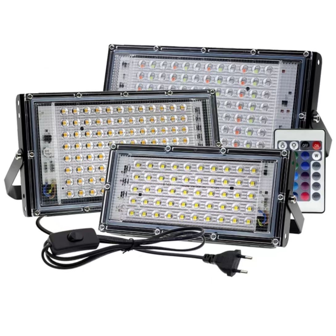 Cross-Border Indoor 110V Outdoor Floodlight with Remote Control Plug 50W Led Rgb Floodlight 220V Colorful Dimming