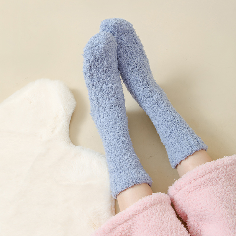 Coral Velvet Non-Shedding Sleep Socks Mid-Calf Socks Autumn and Winter Fleece-Lined Thickeneded Warm Home Floor Indoor Confinement