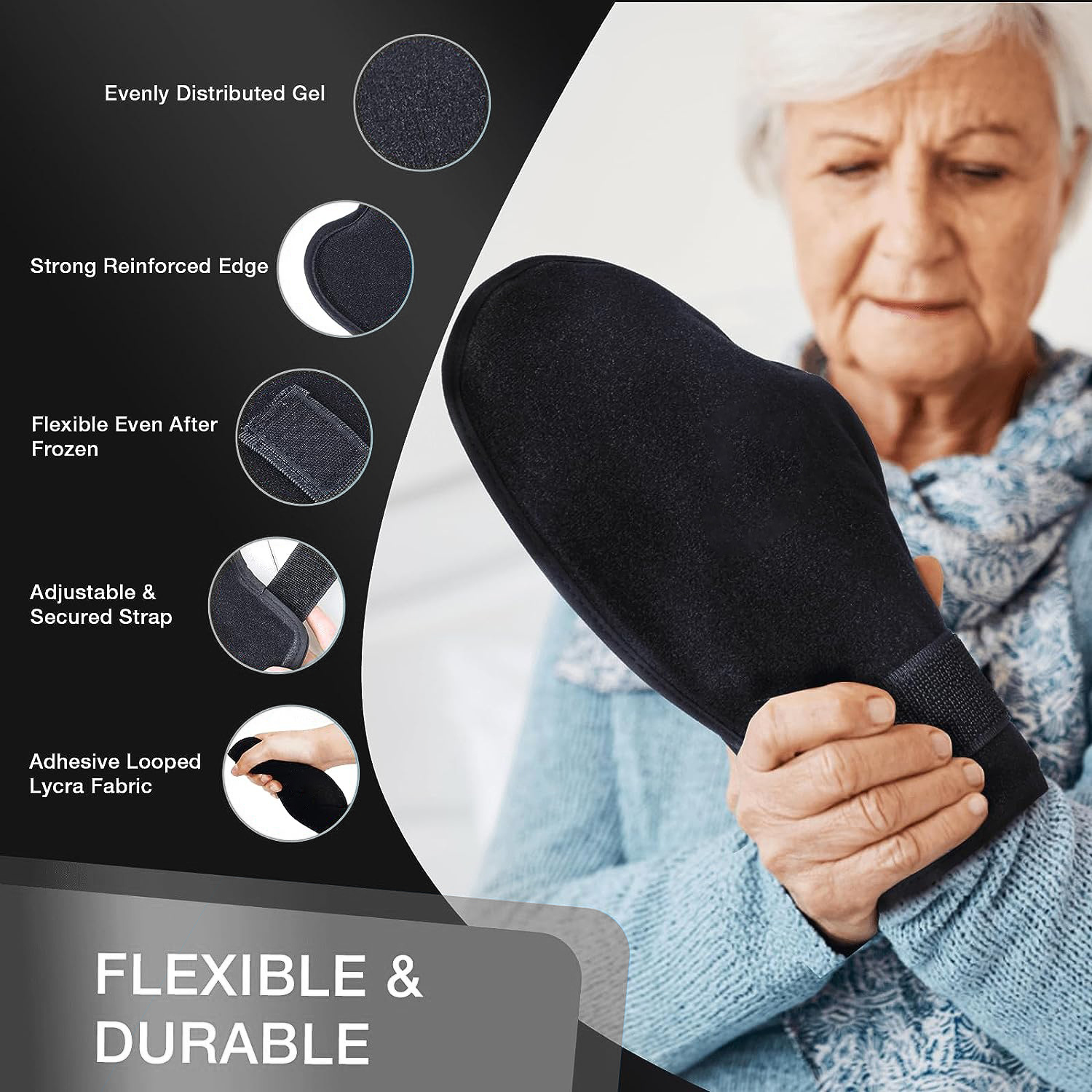 New Black Ok Cloth Material Gel Gloves for Hot and Cold Therapy, Comfortable Ice Pad, Ice Pack for Hand Pain Relief