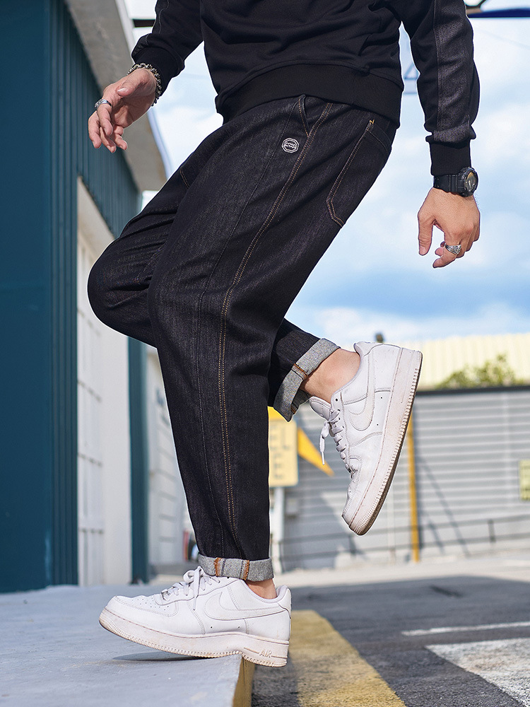 Z0302 | Trendy brand plus size bottom fat pants 2023 autumn new classic casual all-match embroidered jeans for men