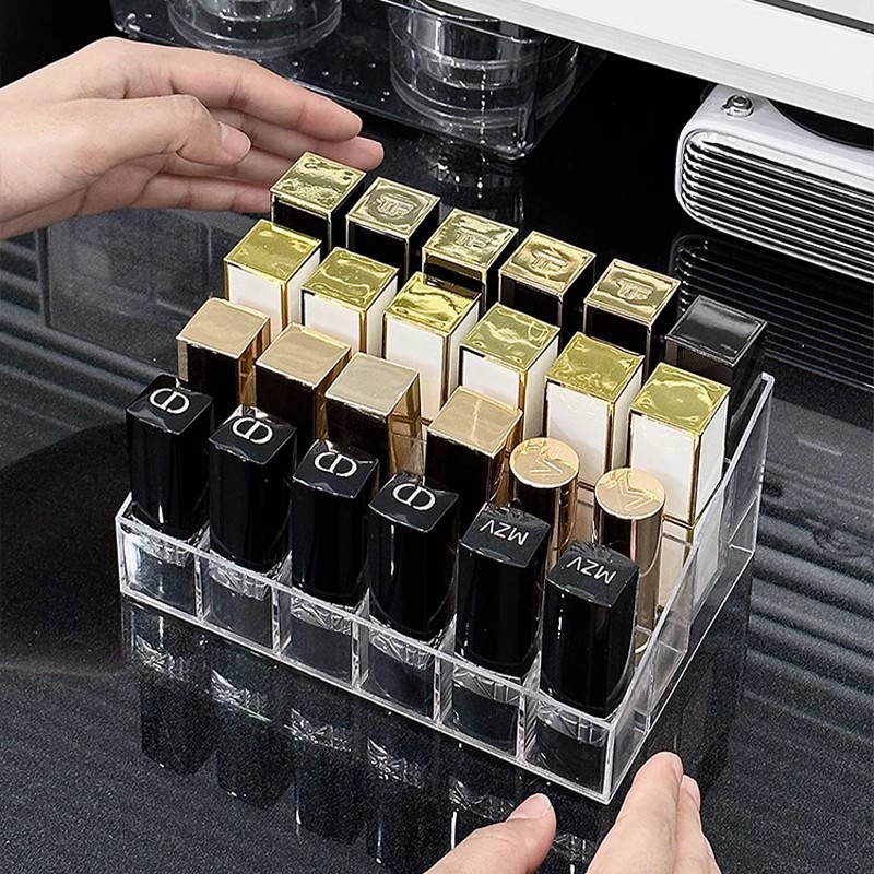 Internet Red Lipstick Storage Box Dustproof Desktop Lip Glaze Multi-Grid Cosmetic Lipstick Rack Storage and Fidelous Box Transparent with Lid