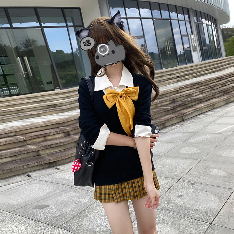 Original Wear Black Knitted Sweater Women's Lazy Style Stacked Long Sleeve Top Genuine New Kwai JK suit