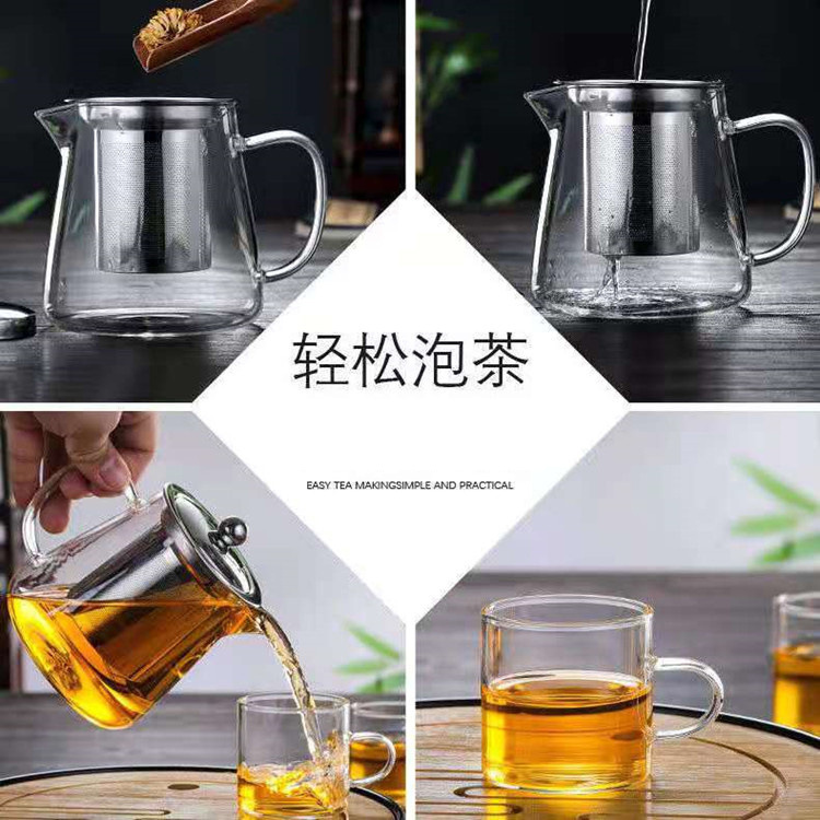 Heat-Resistant Glass Teapot with Stainless Steel Filter, Flower Tea Pot with Handle, Household Heatable Tea Maker, Complete Set of Water Utensils