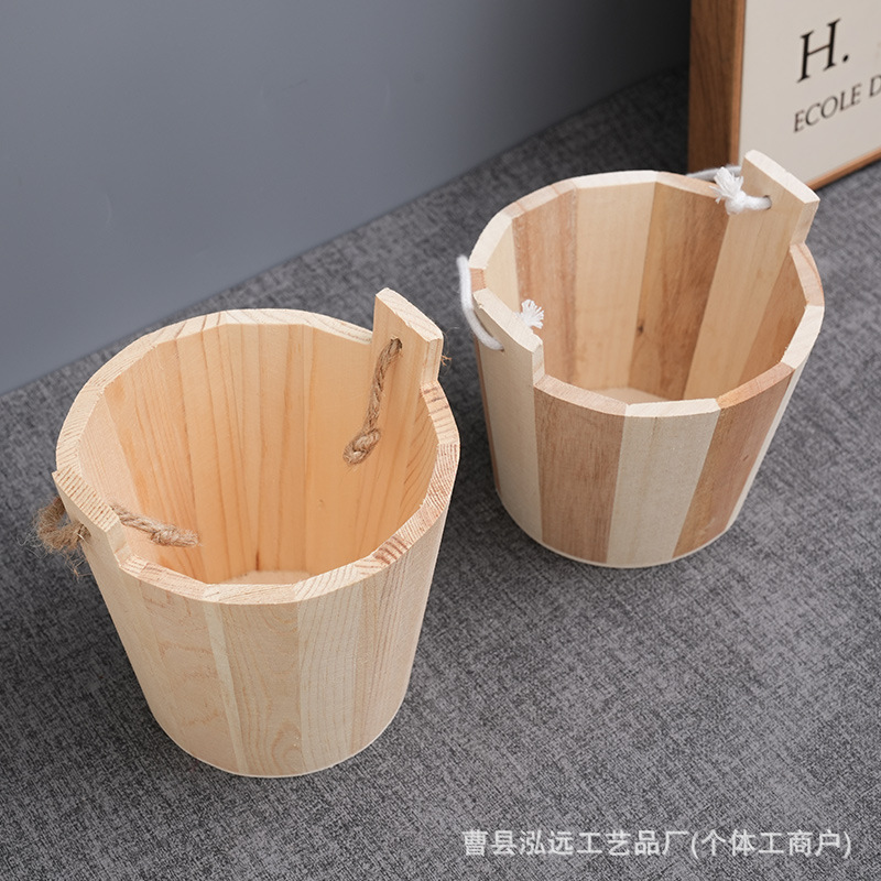 Wooden Small Wooden Barrel Home Bathroom Storage Wooden Barrel Wooden Toy Sand Barrel Sauna Room Pine Wood Binaural Flower Pot Barrel